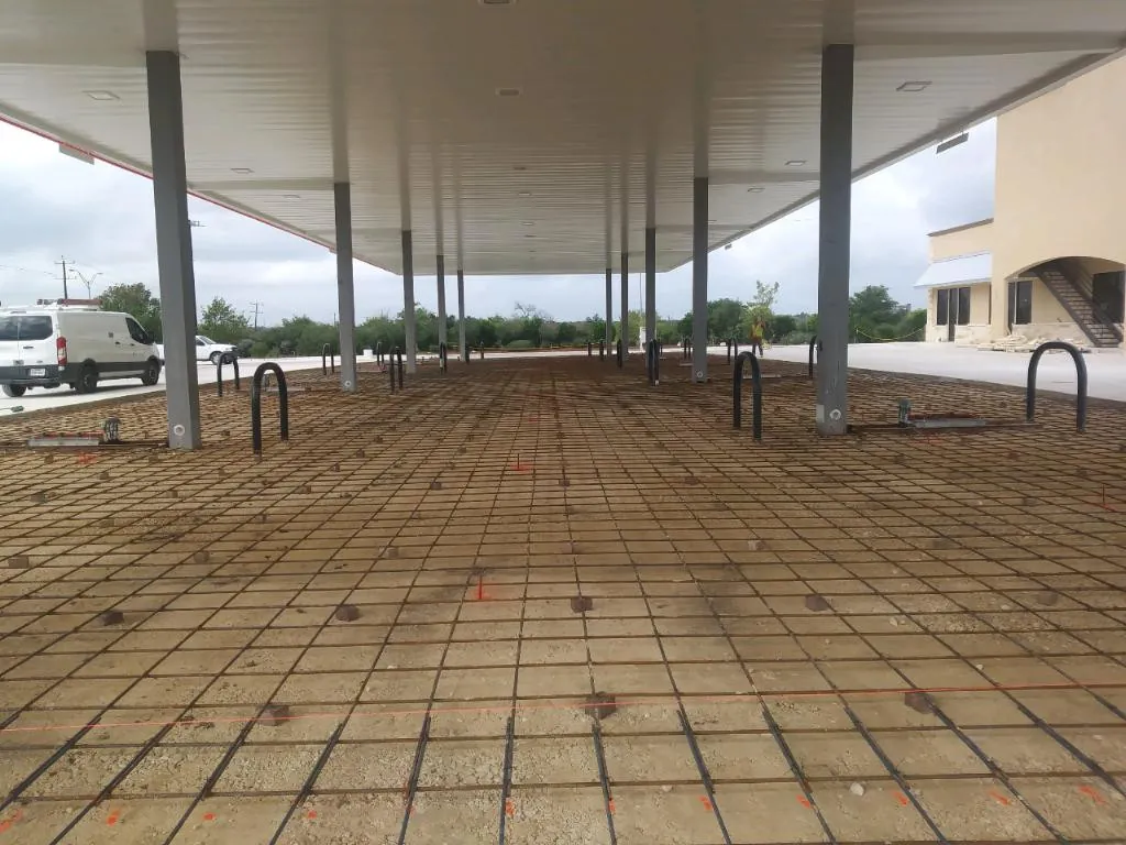 Rebar grid placed for a commercial canopy slab